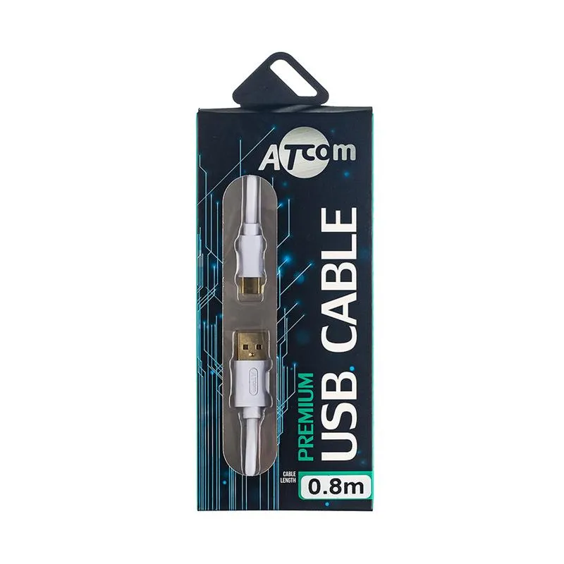 Кабель Atcom (17425) USB 2.0 AM/USB type C, 0.8м, білий - мініатюра 2