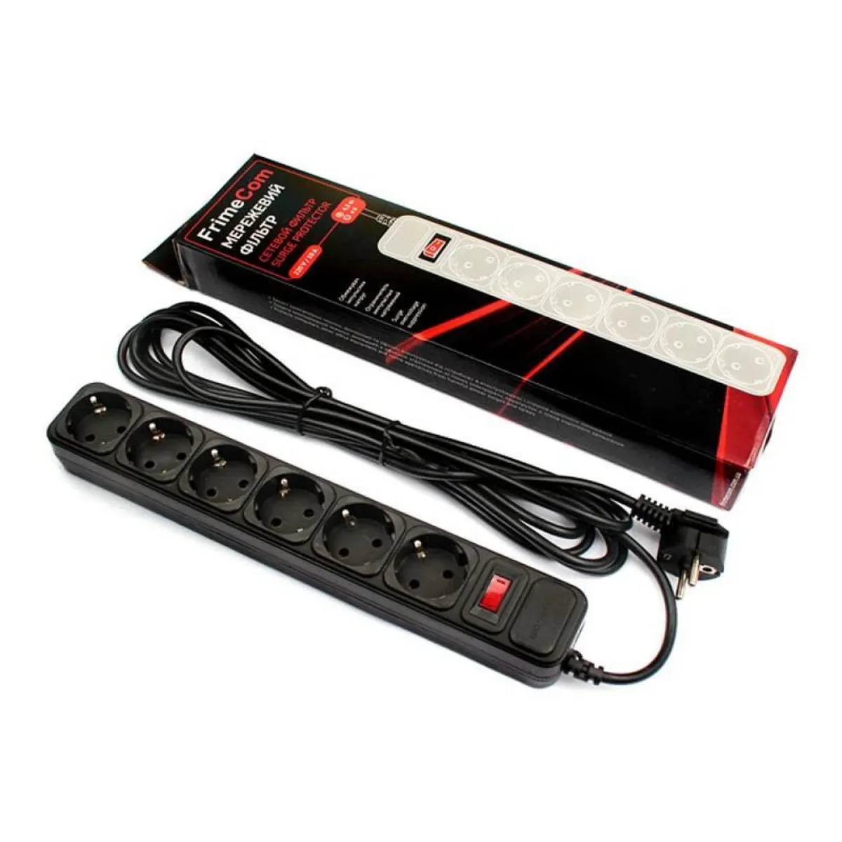 Фільтр живлення FrimeCom (FC-B4006W 1.8 B) 6 розеток, 1.8 м, чорний - мініатюра 2