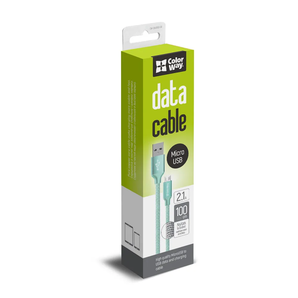 Кабель ColorWay USB - micro USB (M/M), 1 м, Mint (CW-CBUM002-MT) - мініатюра 3