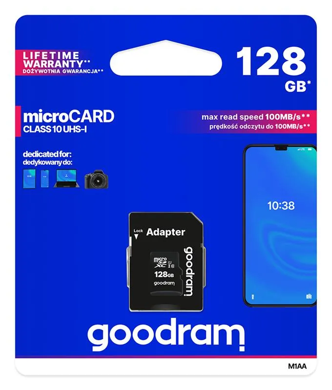 Карта пам`яті MicroSDXC 128GB UHS-I Class 10 Goodram + SD-adapter (M1AA-1280R12) - мініатюра 2