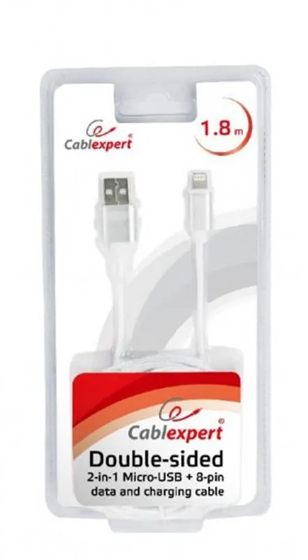 Кабель Cablexpert USB - Lightning + micro USB (M/M), 1.8 м, сірий (CCB-USB2AM-mU8P-6)  - мініатюра 3