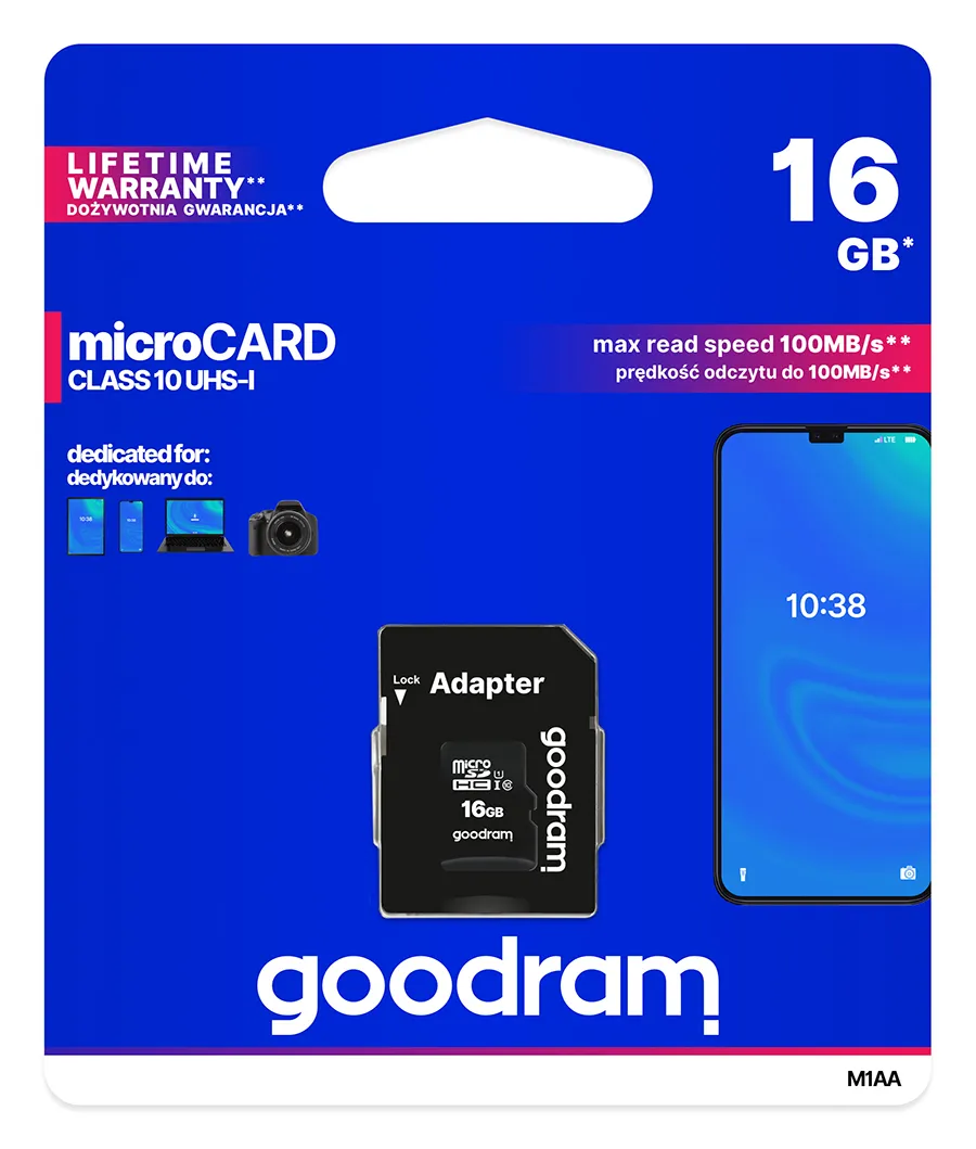 Карта пам`яті MicroSDHC 16GB UHS-I Class 10 Goodram + SD-adapter (M1AA-0160R12) - мініатюра 2