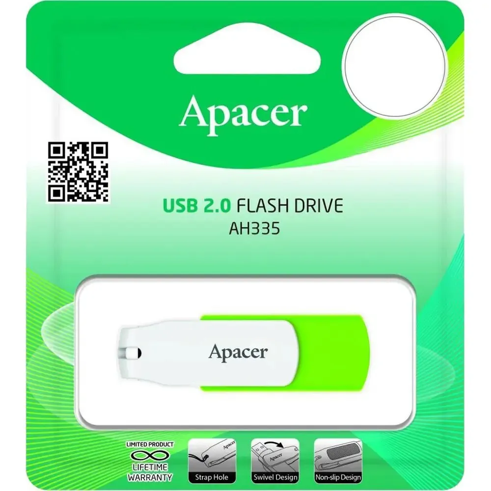 Флеш-накопичувач USB 64GB Apacer AH335 White/Green (AP64GAH335G-1) - мініатюра 6