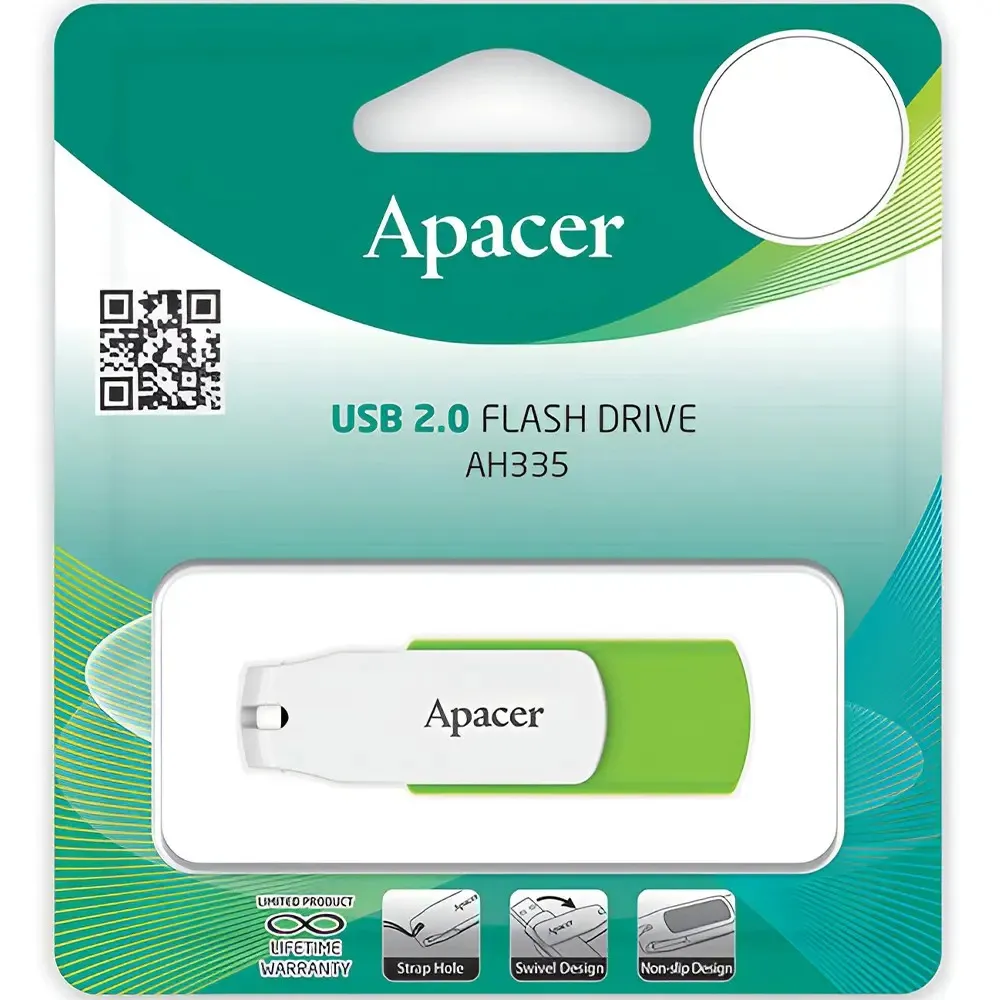 Флеш-накопичувач USB 32GB Apacer AH335 White/Green (AP32GAH335G-1) - мініатюра 6