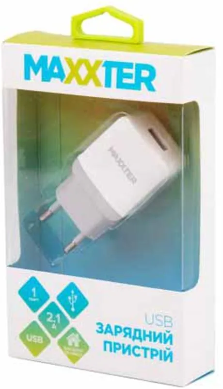 Мережевий зарядний пристрій Maxxter (1USBx2.1A) White (UC-24A) - зображення 1