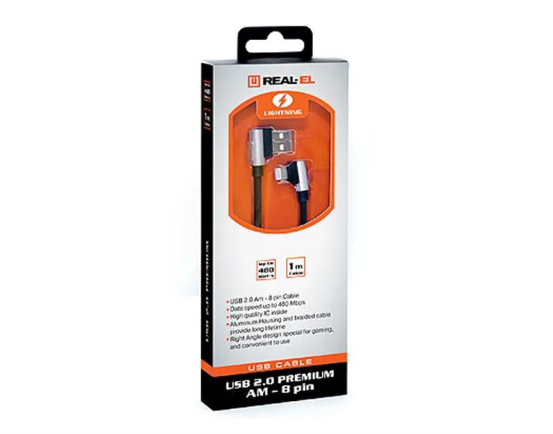 Кабель REAL-EL Premium USB - Lightning (M/M), 1 м, чорний (EL123500034) - мініатюра 3