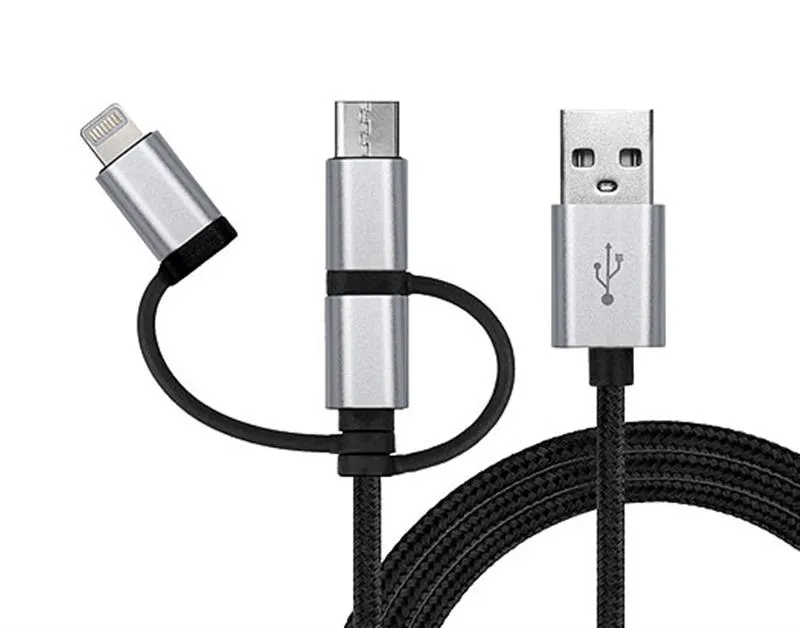 Кабель REAL-EL Premium 3in1 USB - Lightning + micro USB + USB Type-C (M/M), 1 м, чорний (EL123500035) - зображення 1