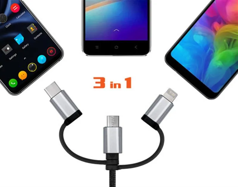 Кабель REAL-EL Premium 3in1 USB - Lightning + micro USB + USB Type-C (M/M), 1 м, чорний (EL123500035) - мініатюра 2