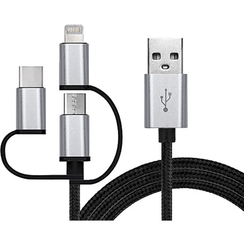 Кабель REAL-EL Premium 3in1 USB - Lightning + micro USB + USB Type-C (M/M), 1 м, чорний (EL123500035) - мініатюра 4