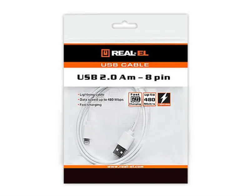 Кабель REAL-EL USB - Lightning (M/M), 1 м, білий (EL123500033) - мініатюра 2