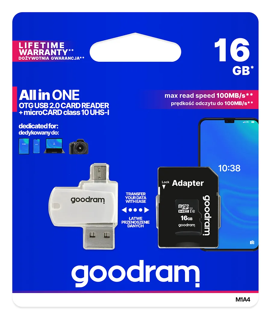 Карта пам`ятi MicroSDHC 16GB UHS-I Class 10 Goodram + SD-adapter + OTG Card reader (M1A4-0160R12) - мініатюра 2