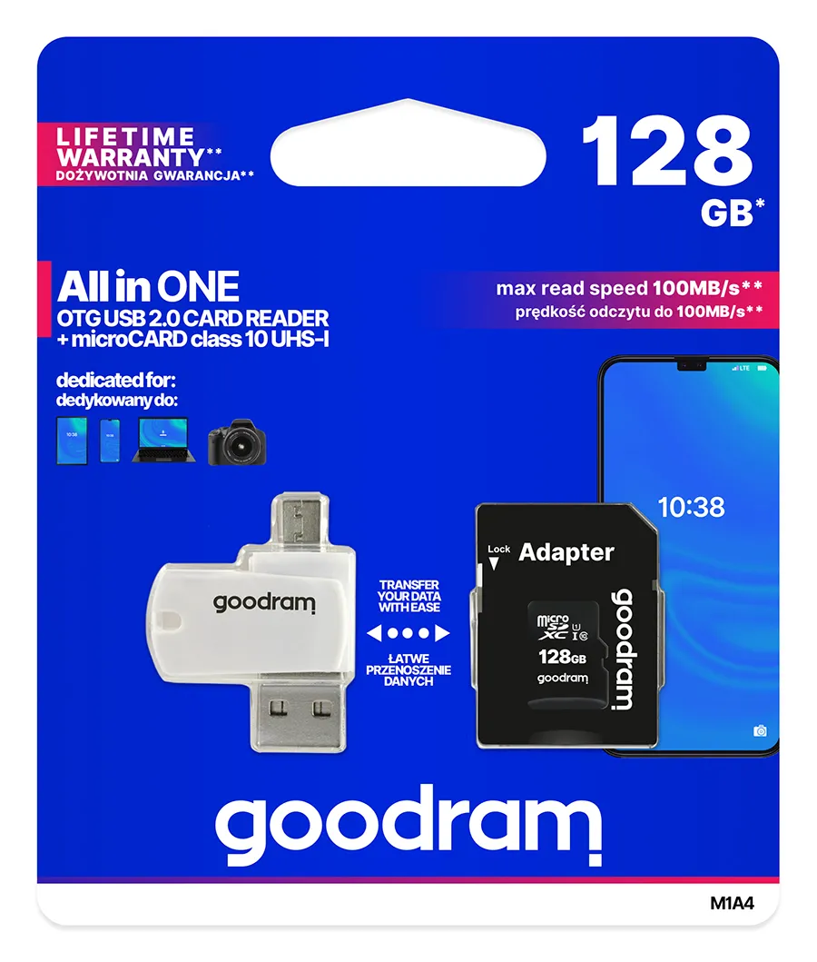 Карта пам`ятi MicroSDXC 128GB UHS-I Class 10 Goodram + SD-adapter + OTG Card reader (M1A4-1280R12) - мініатюра 3