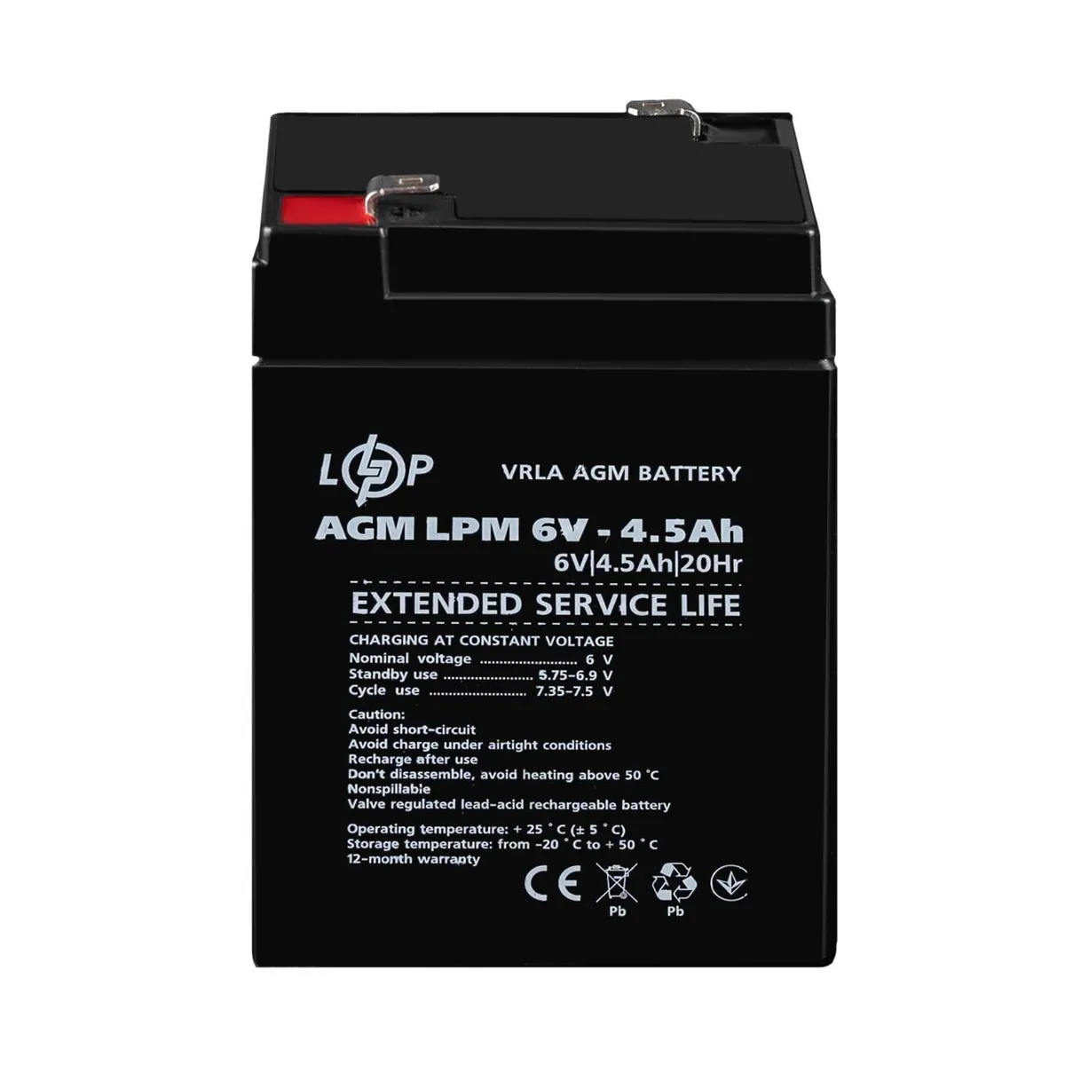 Акумуляторна батарея LogicPower LPM 6V 4.5AH (LPM 6 - 4.5 AH) AGM - мініатюра 2