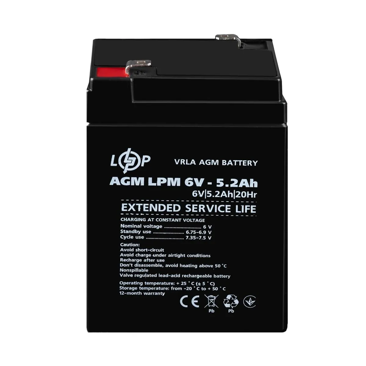 Акумуляторна батарея LogicPower LPM 6V 5.2AH (LPM 6 - 5.2 AH) AGM - мініатюра 2