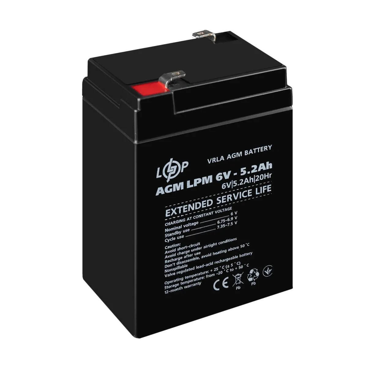Акумуляторна батарея LogicPower LPM 6V 5.2AH (LPM 6 - 5.2 AH) AGM - мініатюра 4