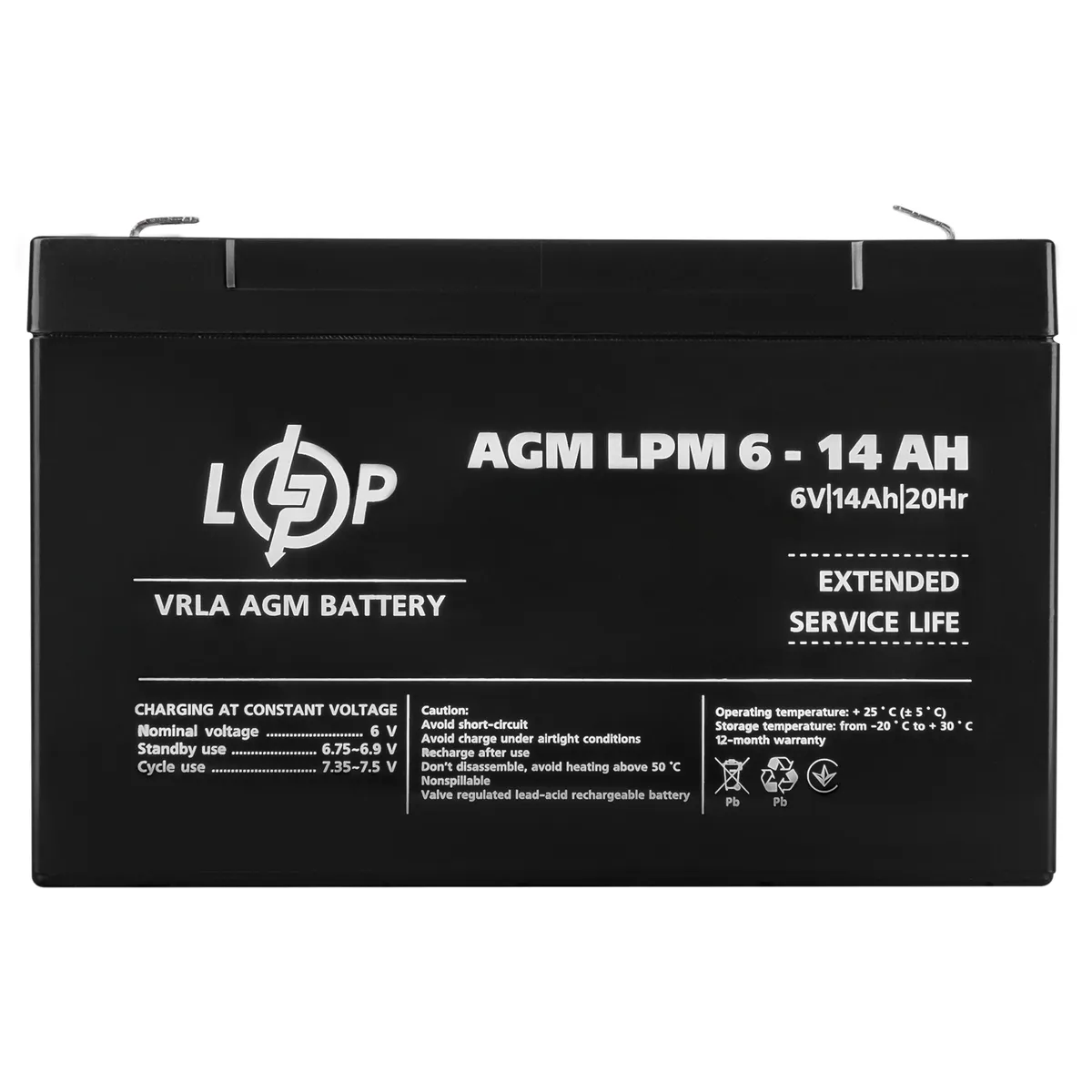 Акумуляторна батарея LogicPower LPM 6V 14AH (LPM 6 - 14 AH) AGM - мініатюра 2