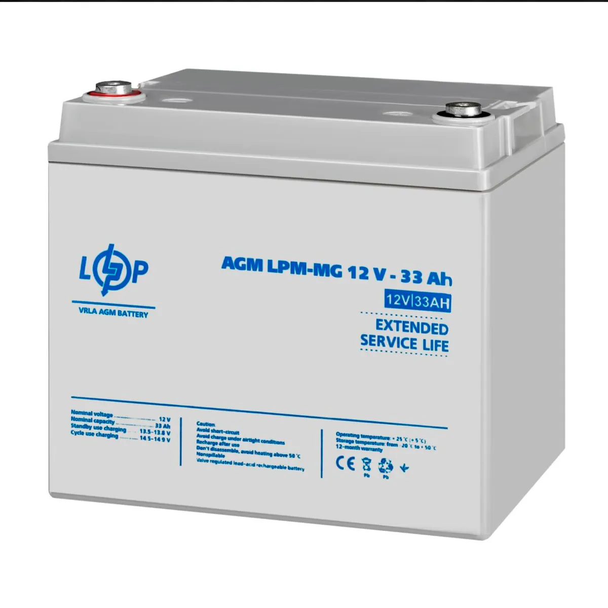 Акумуляторна батарея LogicPower 12V 33AH (LPM-MG 12 - 33 AH) AGM мультигель  - мініатюра 4