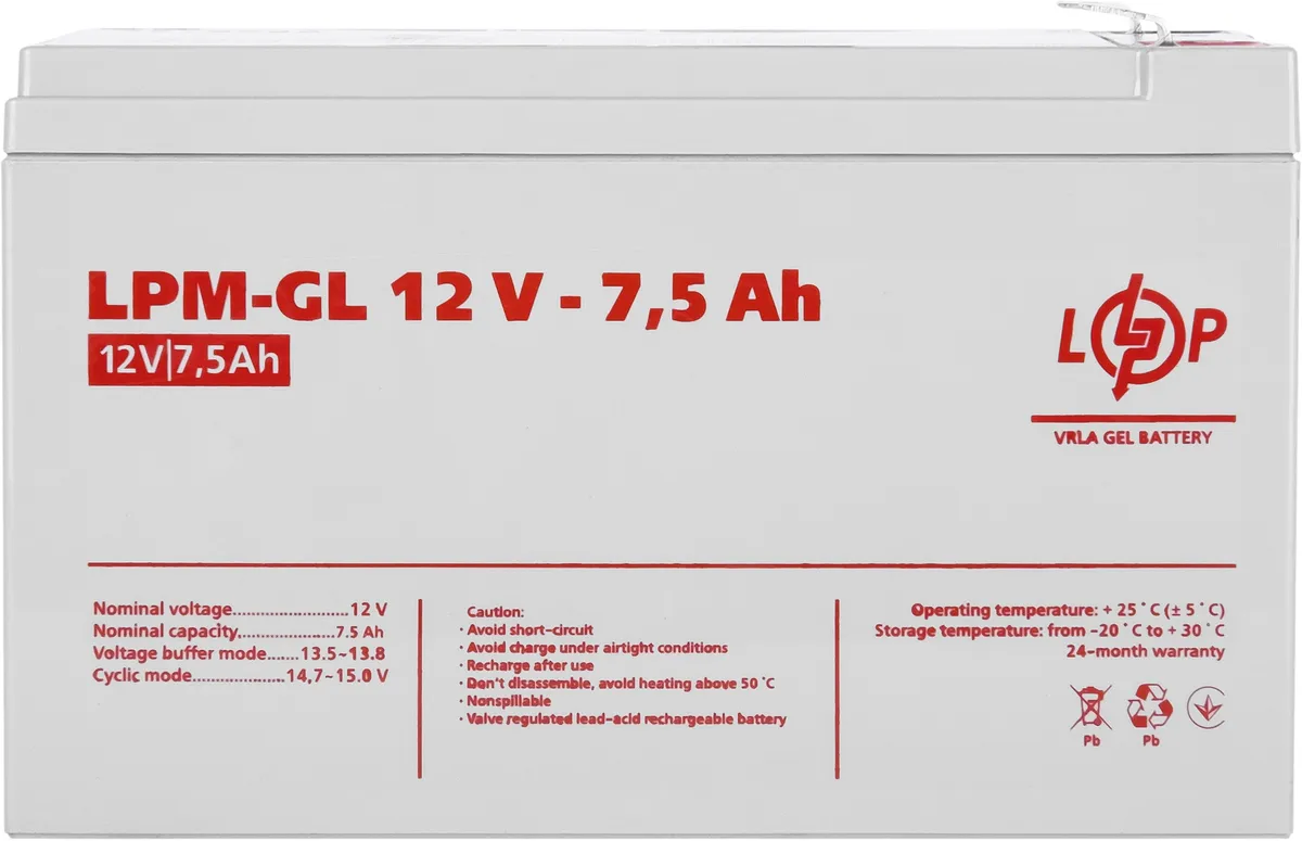 Акумуляторна батарея LogicPower 12V 7.5AH (LPM-GL 12 - 7.5 AH) GEL - зображення 1