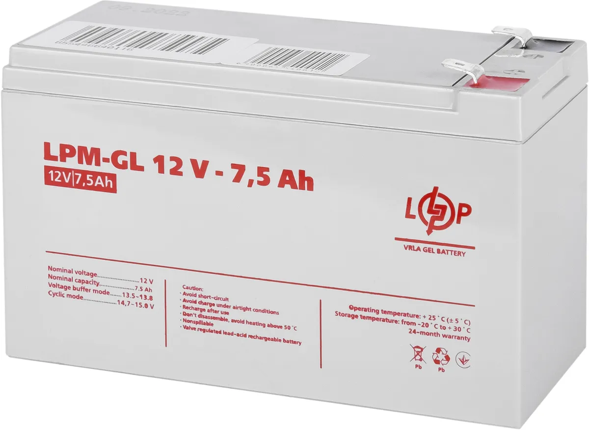 Акумуляторна батарея LogicPower 12V 7.5AH (LPM-GL 12 - 7.5 AH) GEL - мініатюра 3
