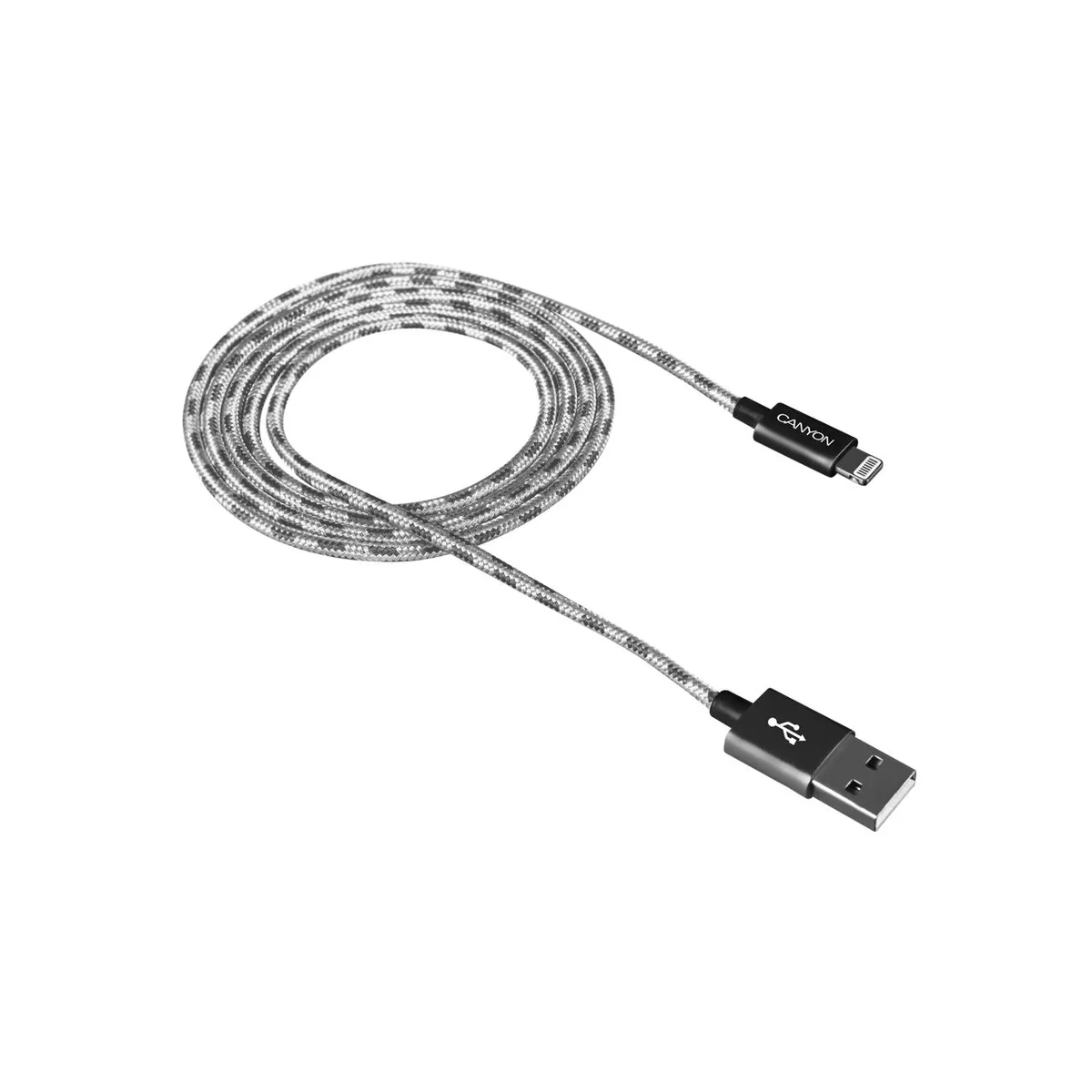 Кабель Canyon USB - Lightning (M/M), обплетення, 1 м, Dark Grey (CNE-CFI3DG) - зображення 1