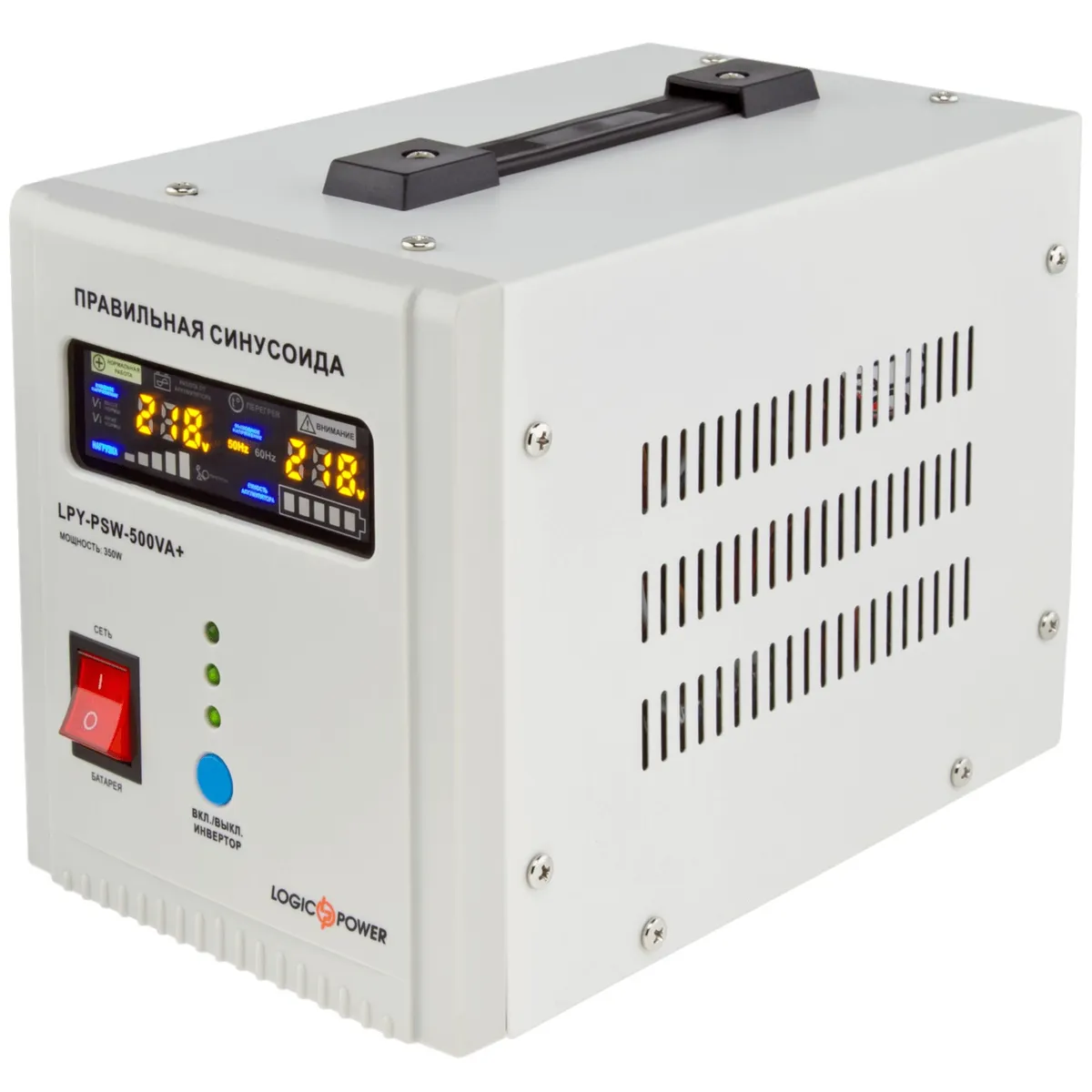 Джерело безперебійного живлення LogicPower LPY-PSW-500VA+, Lin.int., AVR, 2 x евро, LCD, метал, з правильною синусоїдою 12V - зображення 1