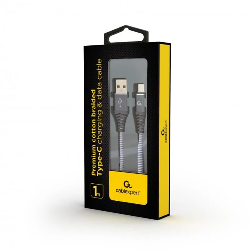 Кабель Cablexpert USB - USB Type-C V 2.0 (M/M), преміум, 1 м, сірий (CC-USB2B-AMCM-1M-WB2)  - зображення 1