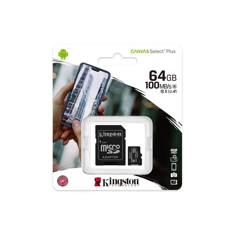 Карта пам`яті MicroSDXC 64GB UHS-I Class 10 Kingston Canvas Select Plus R100MB/s + SD-адаптер (SDCS2/64GB) - мініатюра 3