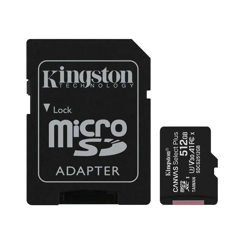 Карта пам`яті MicroSDXC 512GB UHS-I/U3 Class 10 Kingston Canvas Select Plus R100/W85MB/s + SD-адаптер (SDCS2/512GB) - зображення 1