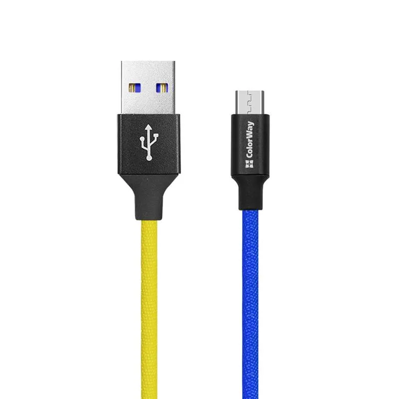 Кабель ColorWay USB - micro USB (M/M), 2.4 А, 1 м, Blue/Yellow (CW-CBUM052-BLY) - зображення 1
