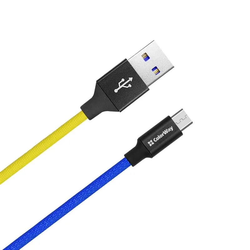 Кабель ColorWay USB - micro USB (M/M), 2.4 А, 1 м, Blue/Yellow (CW-CBUM052-BLY) - мініатюра 2