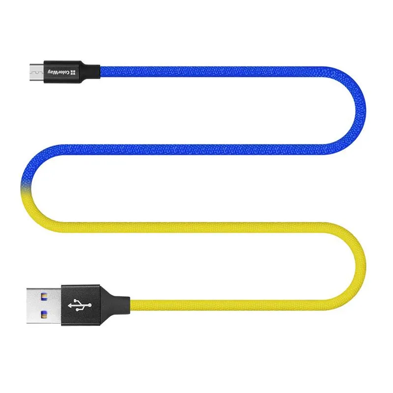 Кабель ColorWay USB - micro USB (M/M), 2.4 А, 1 м, Blue/Yellow (CW-CBUM052-BLY) - мініатюра 3