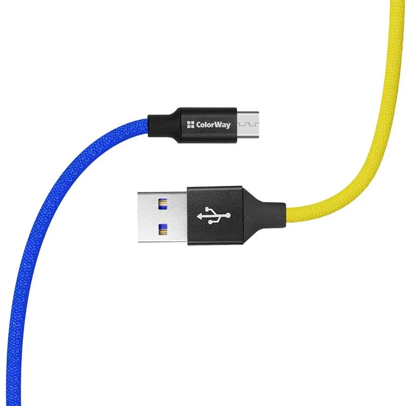 Кабель ColorWay USB - micro USB (M/M), 2.4 А, 1 м, Blue/Yellow (CW-CBUM052-BLY) - мініатюра 4