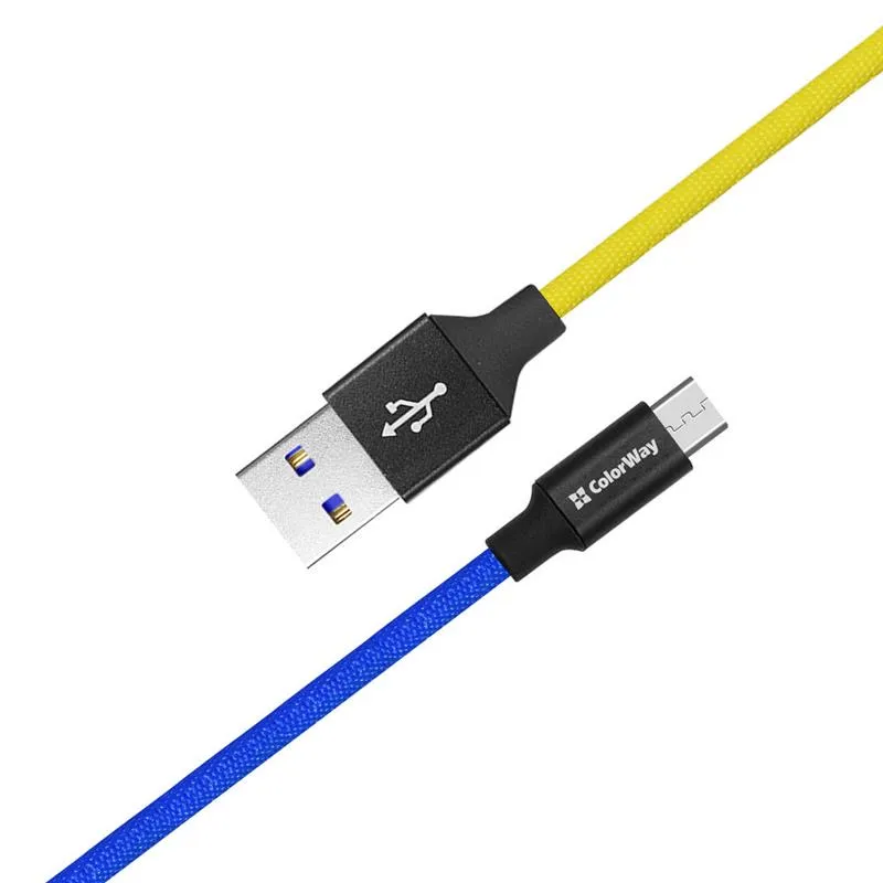Кабель ColorWay USB - micro USB (M/M), 2.4 А, 1 м, Blue/Yellow (CW-CBUM052-BLY) - мініатюра 5