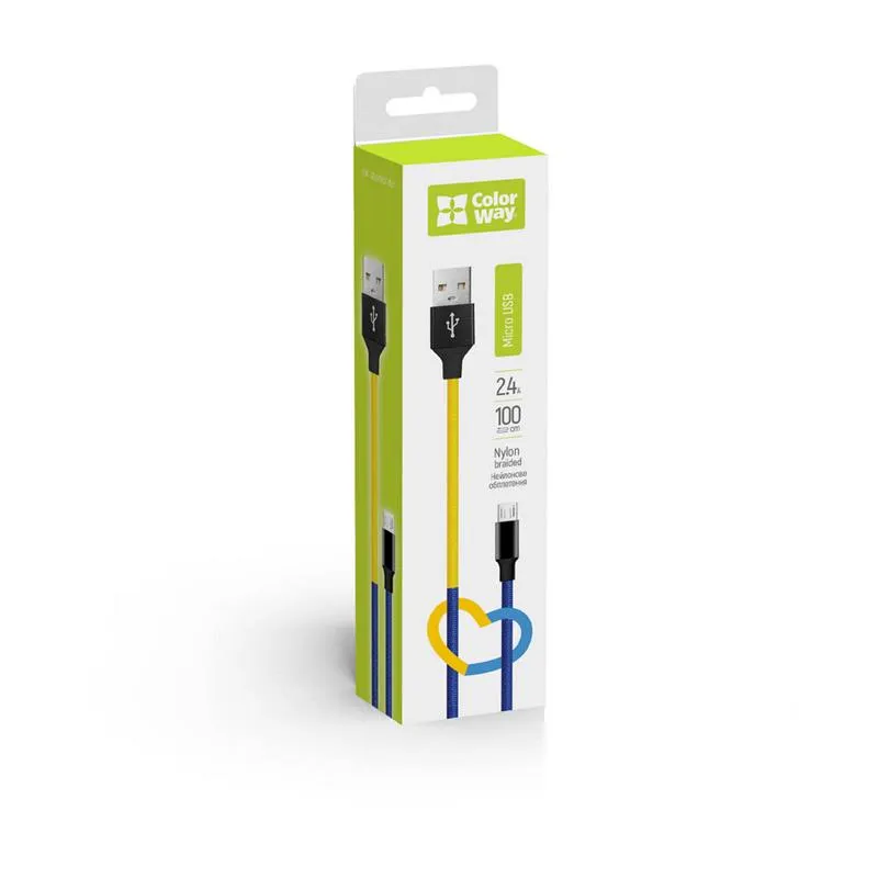 Кабель ColorWay USB - micro USB (M/M), 2.4 А, 1 м, Blue/Yellow (CW-CBUM052-BLY) - мініатюра 6