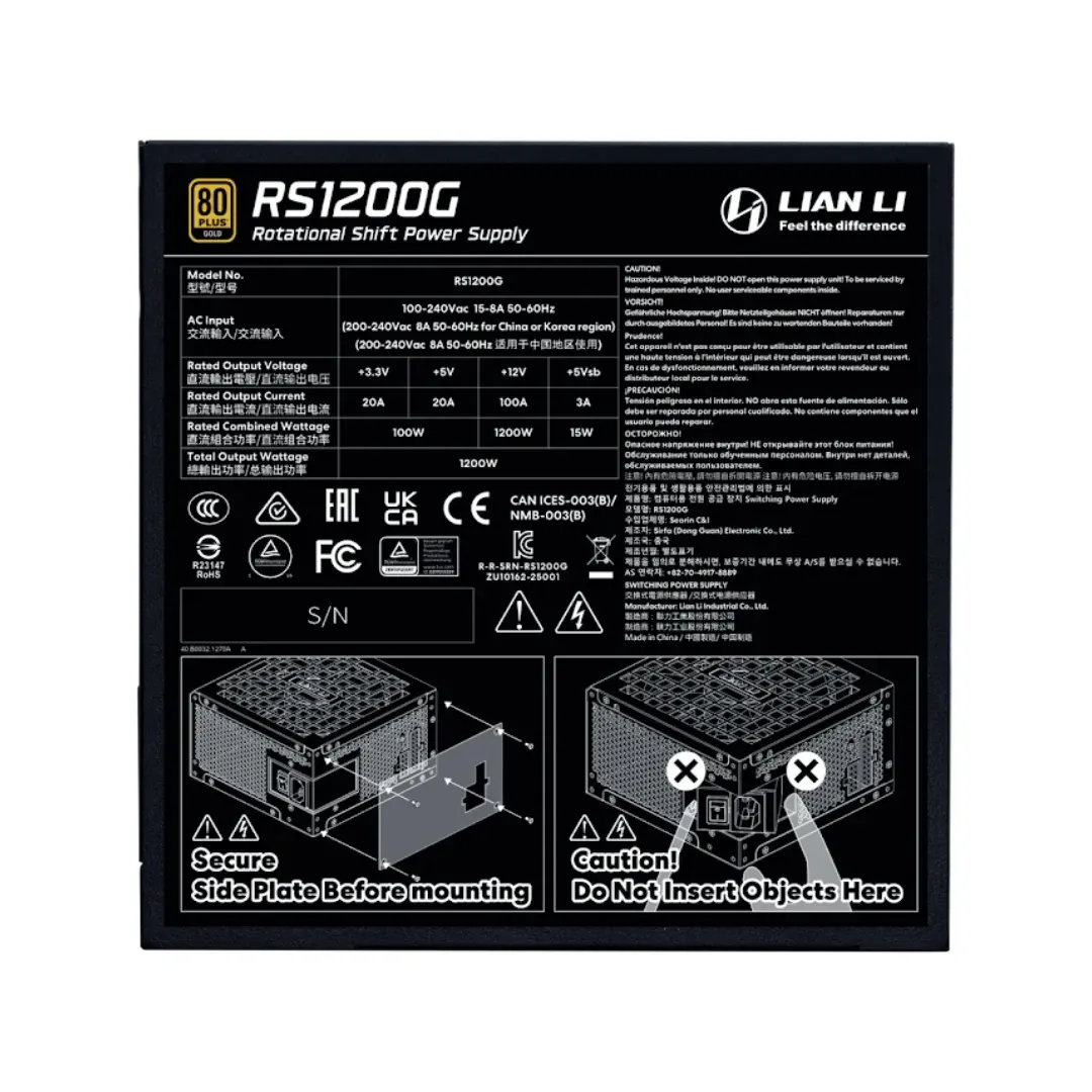 Блок живлення Lian Li RS Gold 1200 Black with Hub, EU Cord (G9P.RS1200G.BH00.EU) - мініатюра 2