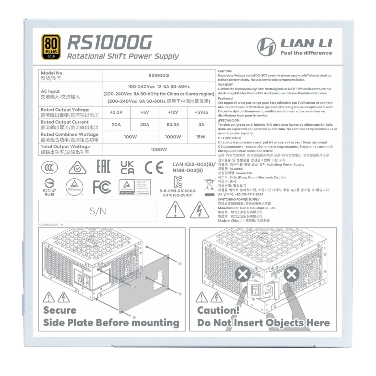 Блок живлення Lian Li RS Gold 1000 White with Hub, EU Cord (G9P.RS1000G.WH00.EU) - мініатюра 7