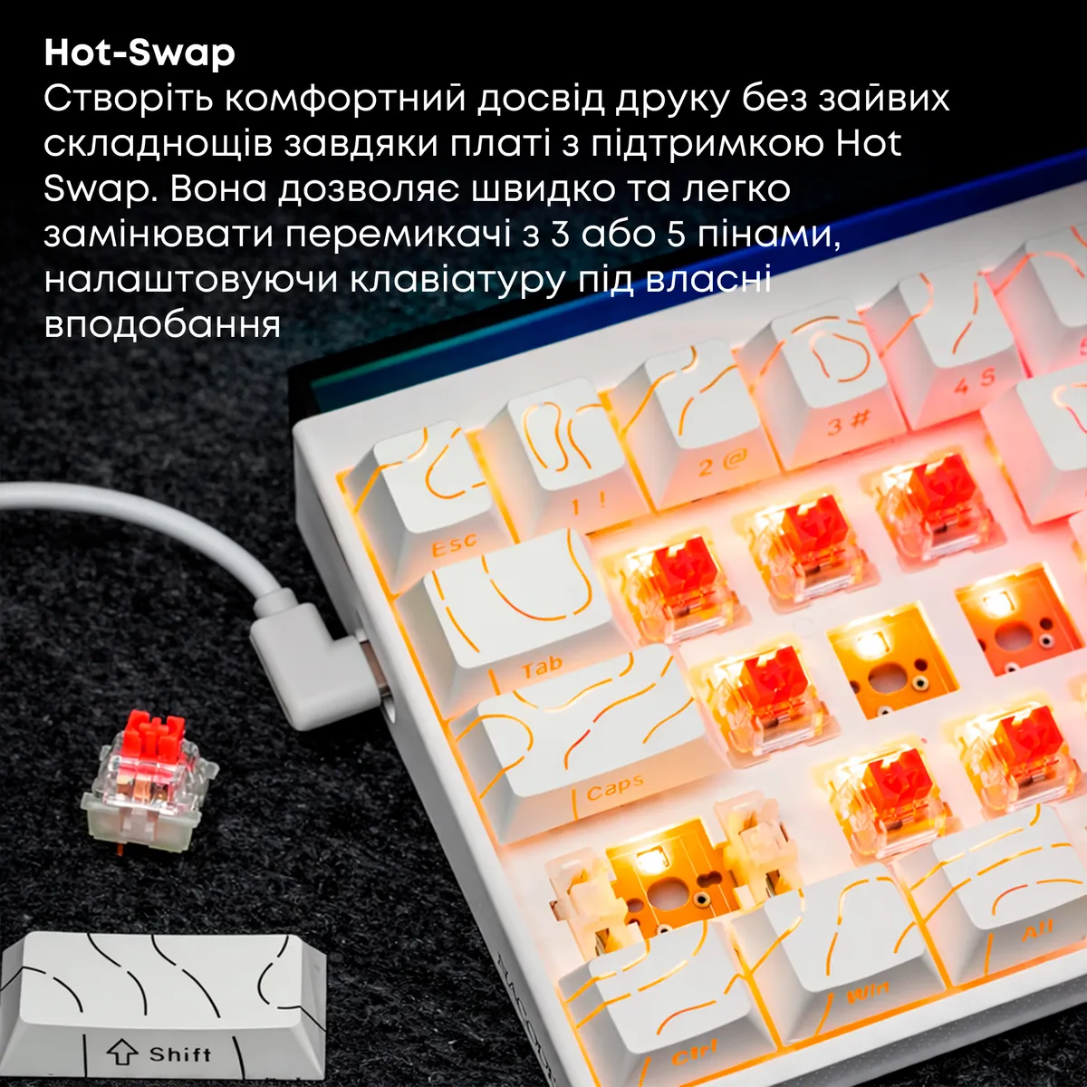 Клавіатура Ajazz NK68 Red Switch White USB-C (NK68-R-S-W) - мініатюра 11