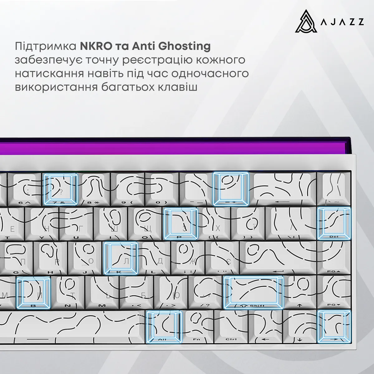 Клавіатура Ajazz NK68 Red Switch White USB-C (NK68-R-S-W) - мініатюра 12
