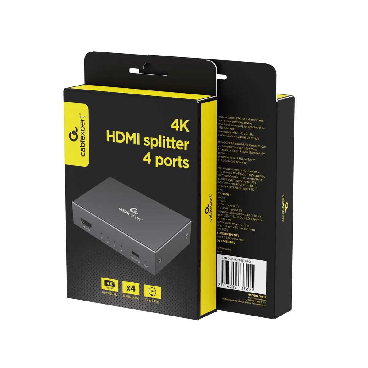 Розгалужувач HDMI сигналу Cablexpert (DSP-HDMI4K-4P-01) - мініатюра 2