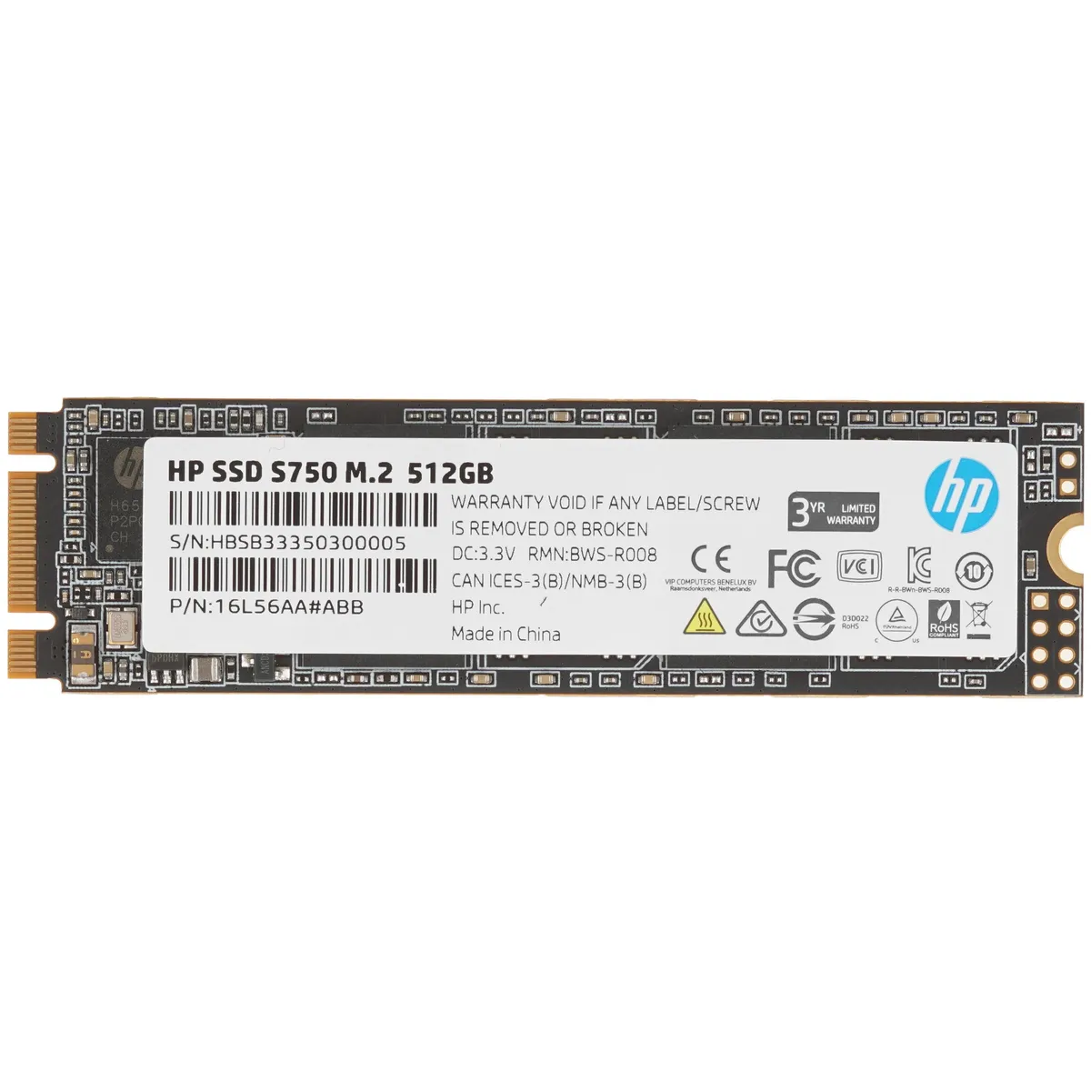 Накопичувач SSD 512GB HP S750 M.2 2280 SATA III 3D NAND TLC (16L56AA#ABB) - зображення 1