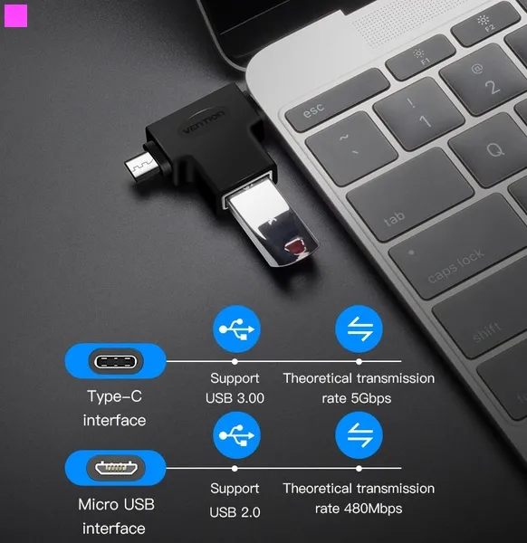 Адаптер Vention USB - USB Type-C + micro USB V 3.0 (F/M) Black (CDIB0) - мініатюра 10