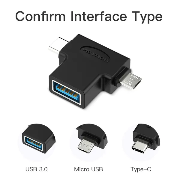 Адаптер Vention USB - USB Type-C + micro USB V 3.0 (F/M) Black (CDIB0) - мініатюра 6