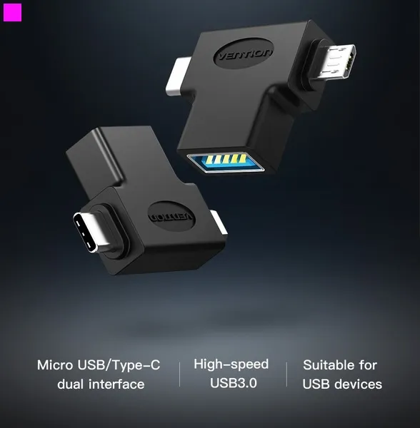 Адаптер Vention USB - USB Type-C + micro USB V 3.0 (F/M) Black (CDIB0) - мініатюра 8