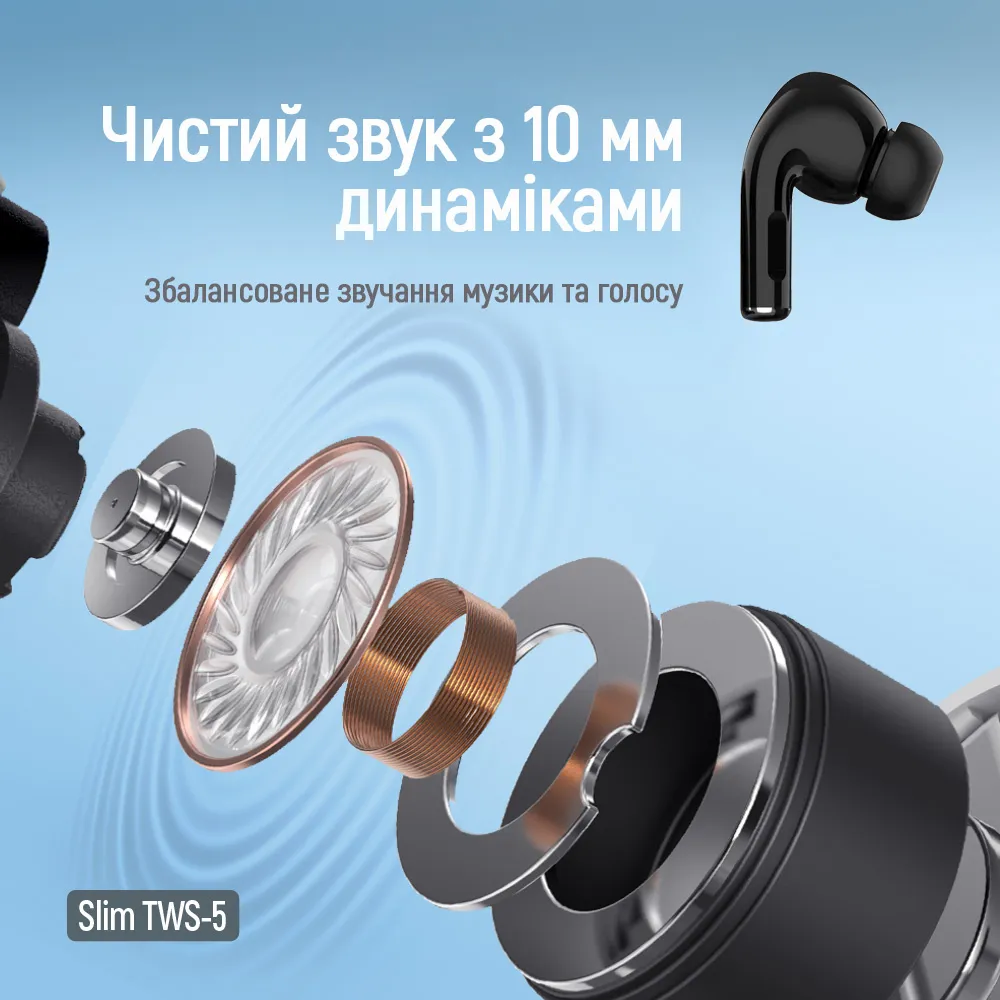 Bluetooth-гарнітура СolorWay Slim TWS-5 Earbuds Black (CW-TWS5BK) - мініатюра 5