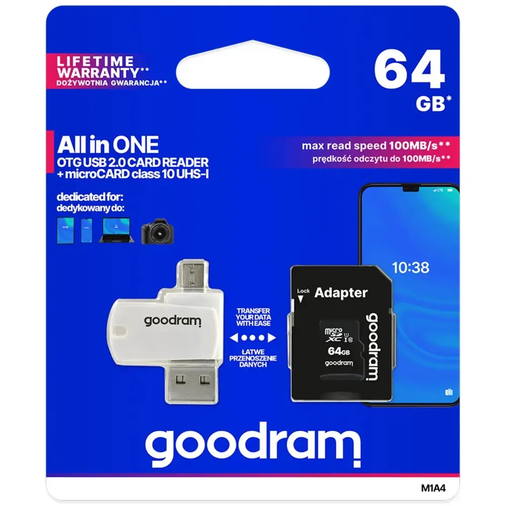 Карта пам`ятi MicroSDXC 64GB UHS-I Class 10 Goodram + SD-adapter + OTG Card reader (M1A4-0640R12) - мініатюра 3