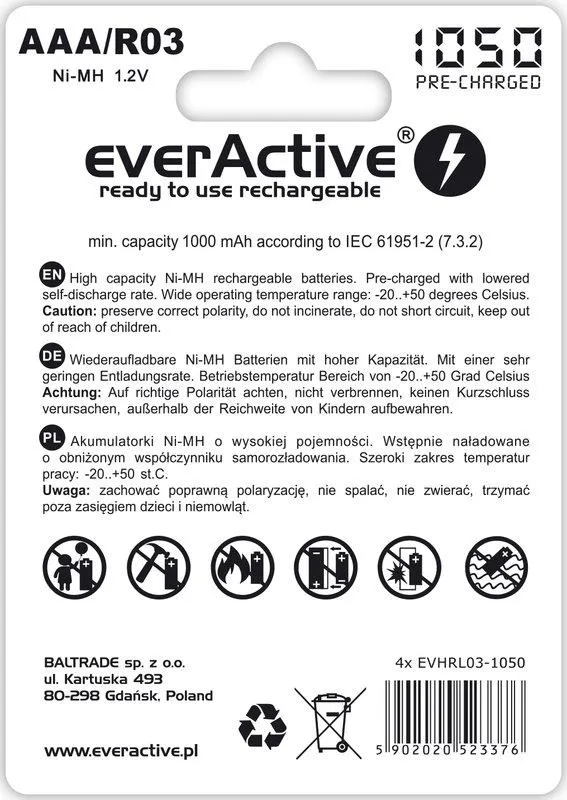 Акумулятор everActive AAA/HR03 Ni-MH 1050mAh BL 4шт - зображення 1