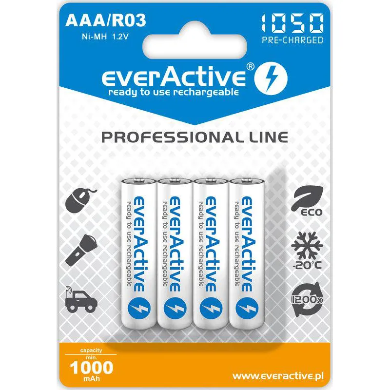 Акумулятор everActive AAA/HR03 Ni-MH 1050mAh BL 4шт - мініатюра 2