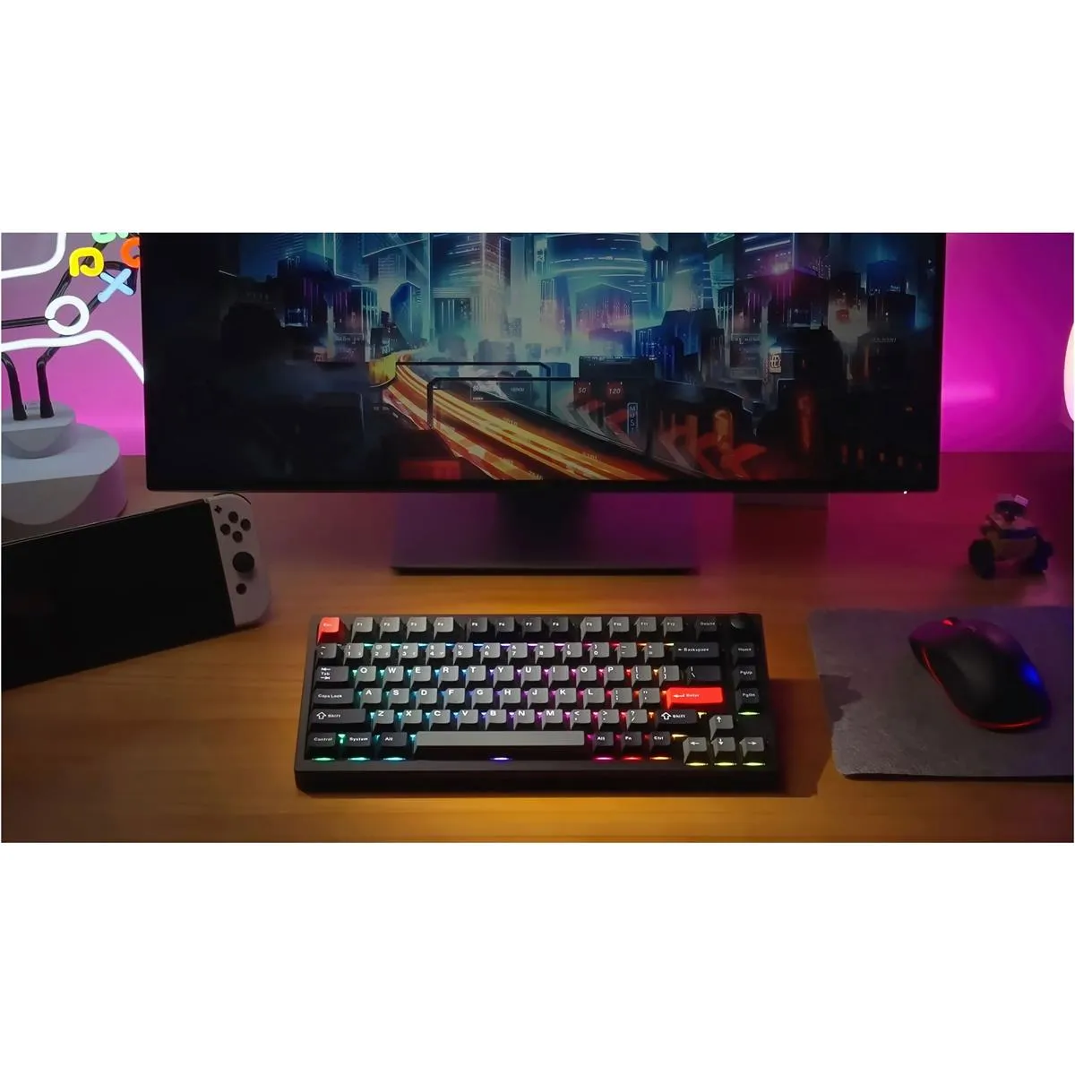 Клавіатура бездротова Lemokey P1 Pro Keychron Super Red Switch UA Carbon Black (P1P-M1-UA) - мініатюра 6