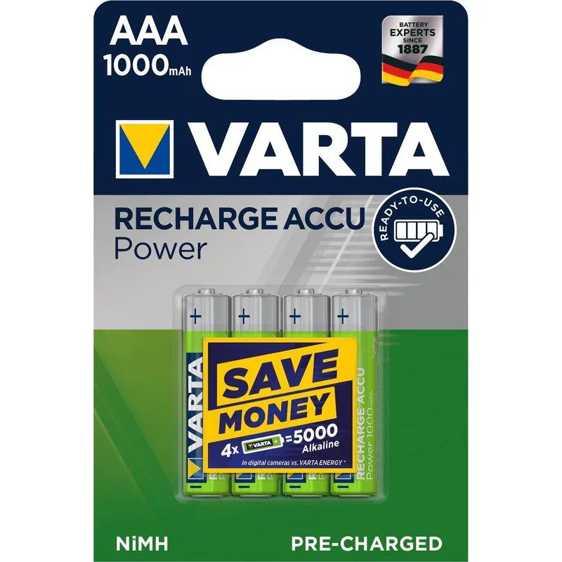 Акумулятор Varta Recharge Accu AAA/HR03 Ni-MH 1000 mAh BL 4шт - зображення 1