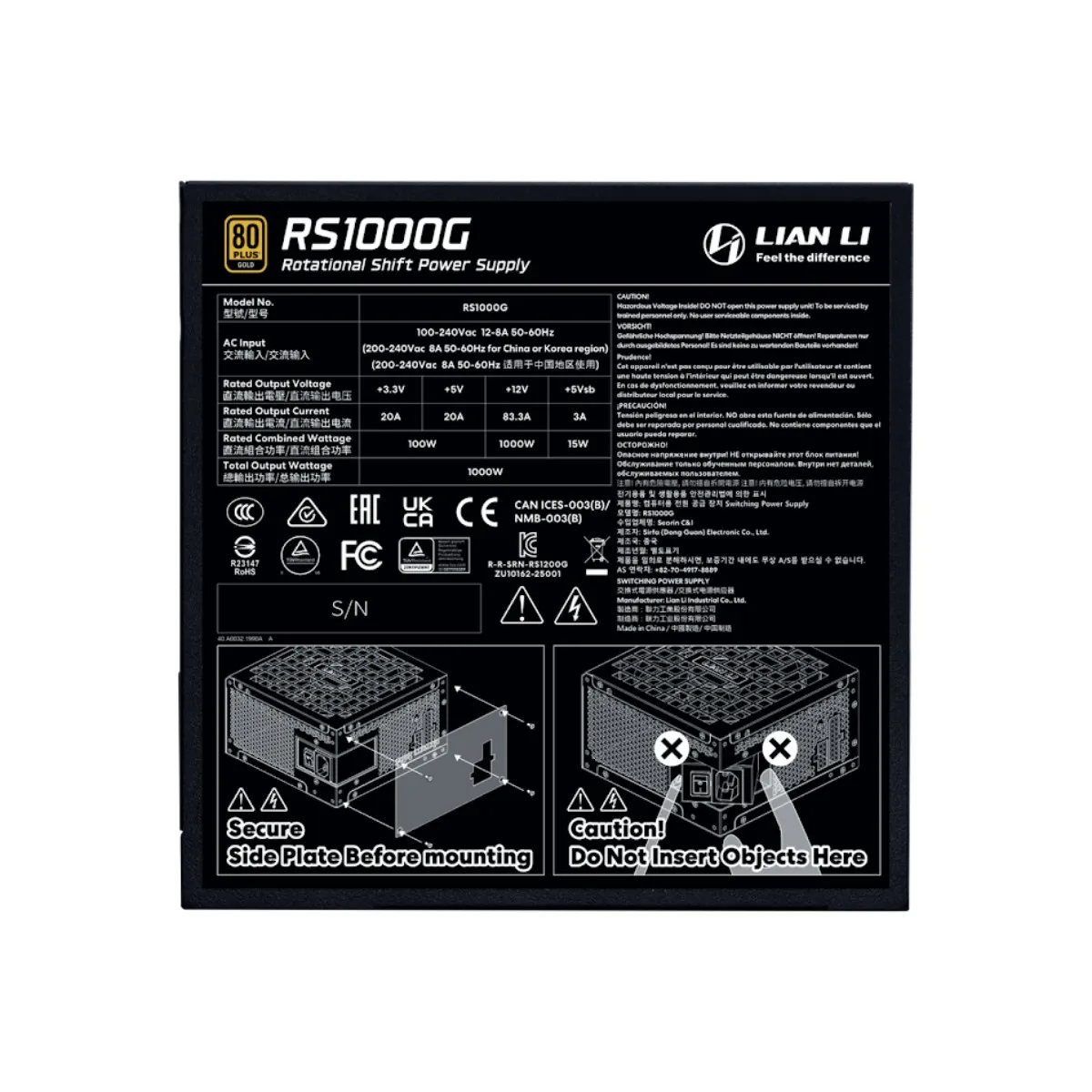 Блок живлення Lian Li RS Gold 1000 Black with Hub, EU Cord (G9P.RS1000G.BH00.EU) - мініатюра 7